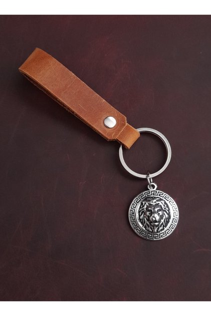 Lion Figure Genuine Leather Keychain Gift Keychain