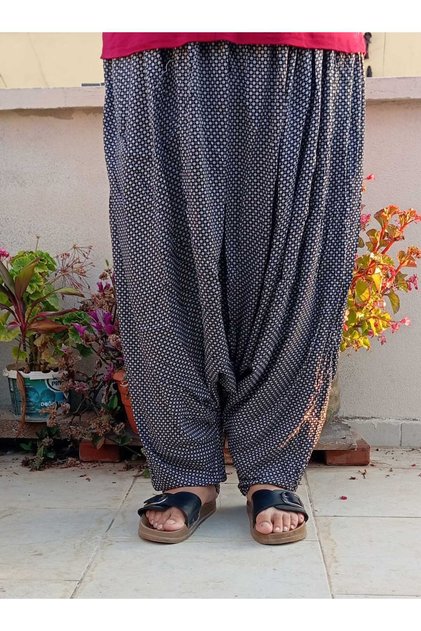 Mom's Baggy Pants Patterned Pocketed Baggy Pants with Elastic Waist