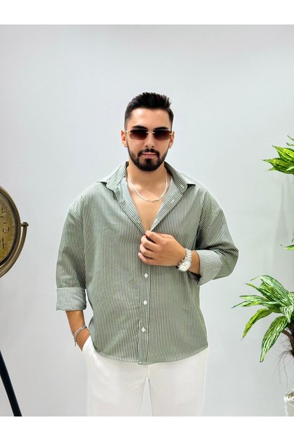Men's New Season Pinstripe Shirts Golden Fabric Italian Cut Oversize Mold Men