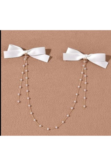 Women's Pearl Chain Satin Model Bow Buckle