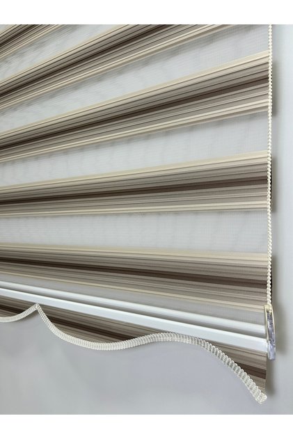 Dilimli Pileli İki Renk-Kahve-Krem Ev-Ofis Perdesi Aluminyum Sistem