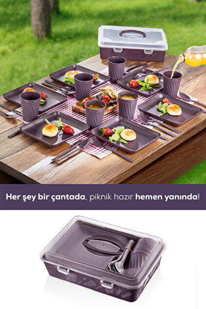 Vienev 32 Parça 6 Kişilik Taşınabilir Piknik Seti - Saklama Kutulu