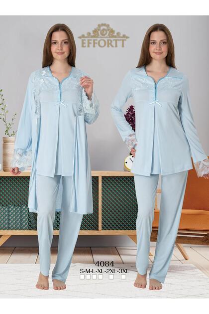 Effort Pregnant Maternity Lace Detailed Pajama Set with Dressing Gown