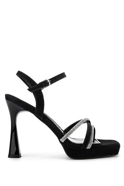 Women's Faux Leather Black Heeled Shoes