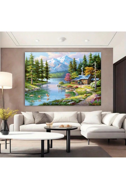 TABLIE PE PÂSLĂ SATUL BARAJLI, DECOR DE PERETE PENTRU CASĂ, SALON, BIROU, MAGAZIN, CADOU, DECORATIV