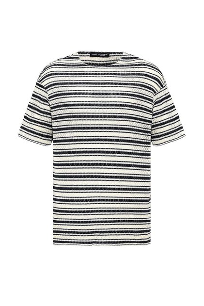 Çizgili Oversize Triko Tişört Siyah