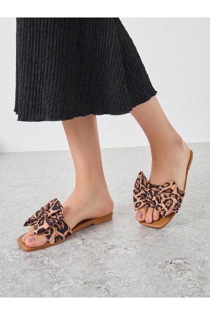 Printed Bow Detail Flat Sandals