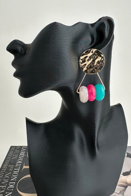 Round Metal Detail Acrylic Colorful Hoops Earrings (5cm)