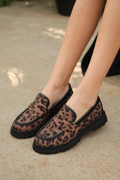 Kindep Poli Light Sole Drop Stone Detailed Casual Women's Shoes Leopard