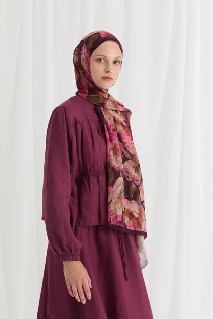 Aura Silk Crepe Shawl - Plum
