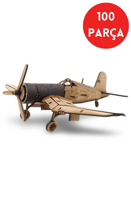 Vought F4U Ahşap Uçak Maketi - Ahşap Uçak Puzzle - 100 Parça 3D Ahşap Puzzle