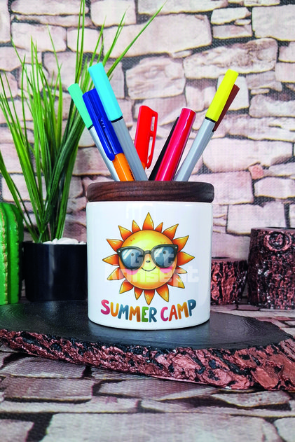 Summer Coastal Trendy Summer Printed Ceramic Pen Holder Desktop Organizer