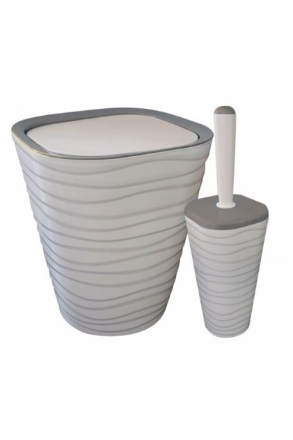Set baie cos gunoi cu perie WC RAKI WELLE gri