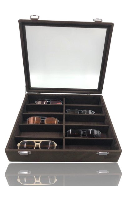 Diji 10 Glasses Box Glasses Bag Suede Brown Inside Brown