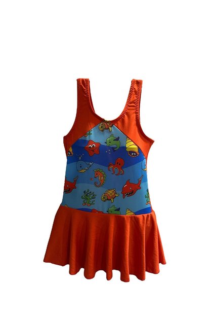 Girl's Orange Underwater Themed Dress Swimsuit