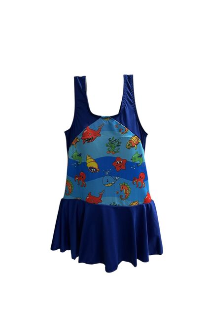Girl's Underwater Themed Cobalt Blue Dress Swimsuit