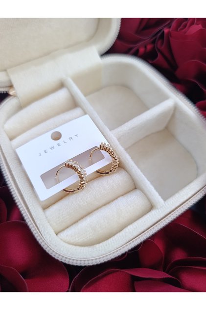 Vintage Baget Taşlı Gold Halka Küpe