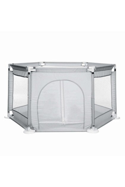 Tarc de joacă pentru copii, centru de activități cu plasă de siguranță și ușă cu fermoar, 128 x 113 x 65 cm, gri