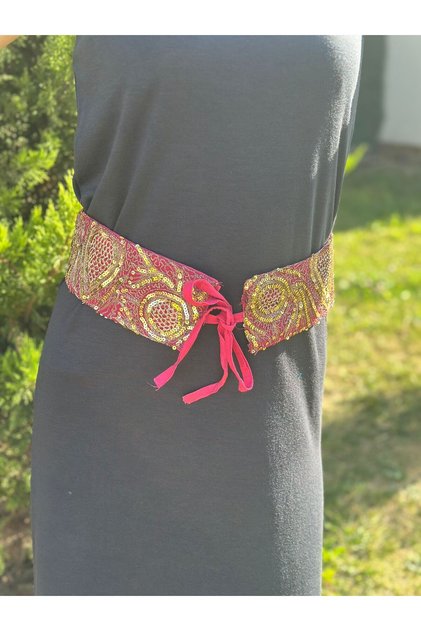 Pul Sequence Ottoman Motif Embroidered Binding Women's Belt 75X8 cm