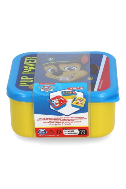 مجموعة من 3 قطع من صناديق الوجبات الخفيفة البلاستيكية المتداخلة ذات الشكل المربع بتصميم Paw Patrol Pup Power