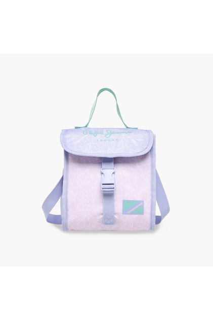 Floral Print Lunch Bag with Adjustable Strap and Buckle Closure