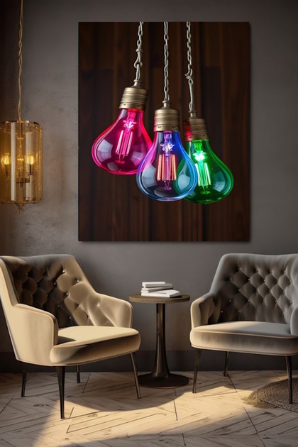 TABLIE PE PÂNZĂ CU 3 BULBURI COLORATE DECOR DE PERETE PENTRU CASĂ, SALON, BIROU, MAGAZIN, CADOU, ORNAMENT DECORATIV