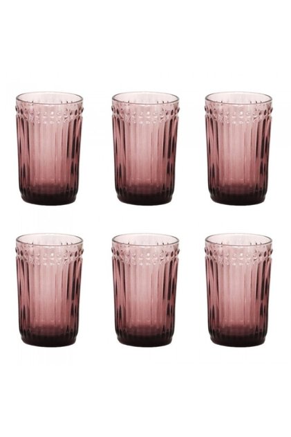 Set 6 pahare sticla bauturi racoritoare, bordo OLD SCHOOL forme relief 8x12,5cm 260ml