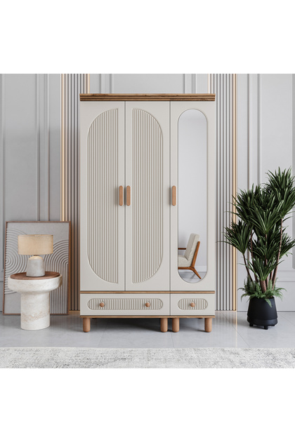 Milen 3 Kapaklı Çekmeceli Gardırop %100 MDF