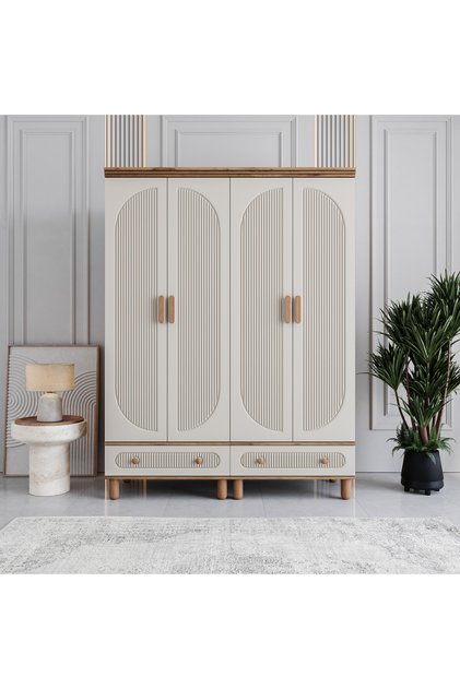Milen 4 Kapaklı Çekmeceli Gardırop %100 MDF