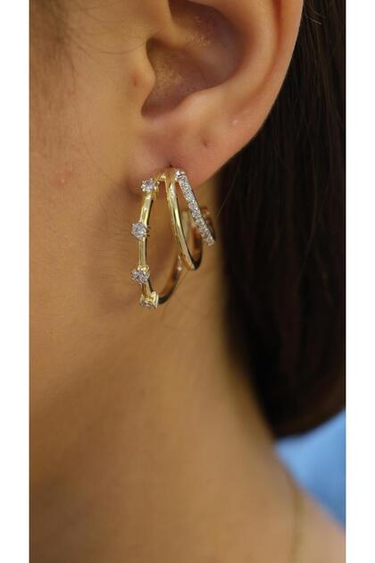 Gold Stone Detail Triple View Earrings