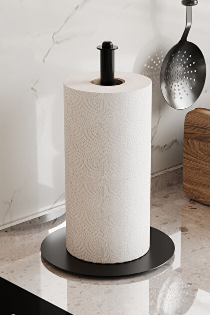 Stainless Steel Paper Towel Holder-Over the Counter Paper Towel Stand Matte Black & Satine Inox Napkin Holder
