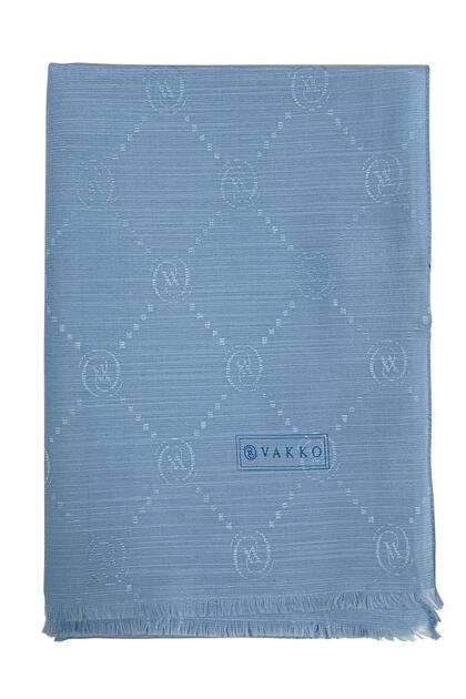 Cotton Silk Shawl - Monogram - Light Blue