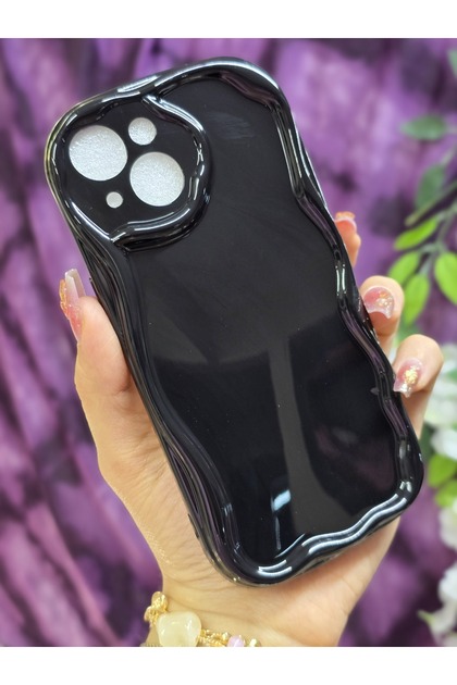 Iphone 15 Uyumlu 3D Dalga Kenarlı Siyah Telefon Kılıfı
