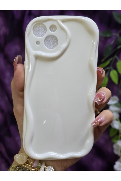 iPhone 13 / 14 Uyumlu 3D Dalga Kenarlı Beyaz Telefon Kılıfı