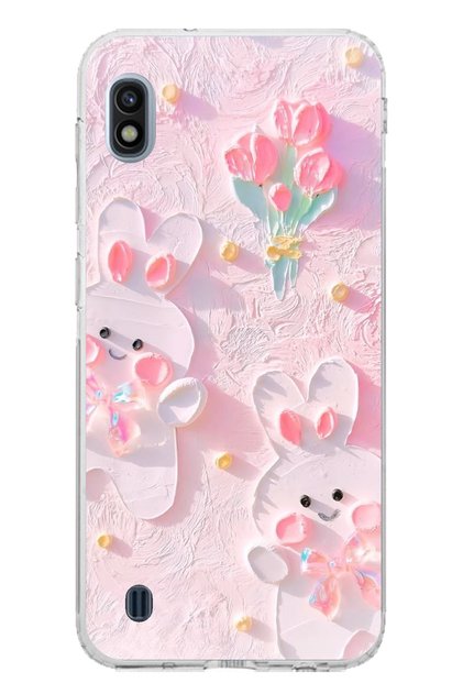 Samsung Galaxy A10 Compatible Cute Rabbits Transparent Silicone Case