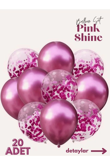 20'li Pembe Işıltı Balon Seti Krom Pembe Şeffaf ve Balon Pulu Doğum Günü Parti Süsleme