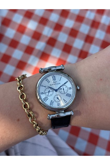 Jg.Polo Club Black Color Function Leather Cord Steel Color Do Not Change Women's Watch