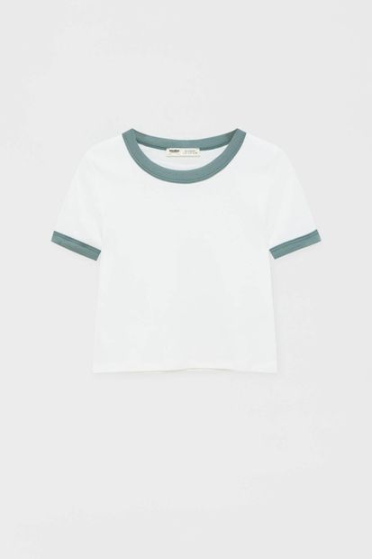 Pull & Bear Kontrast Fitilli Crop T-Shirt - 5
