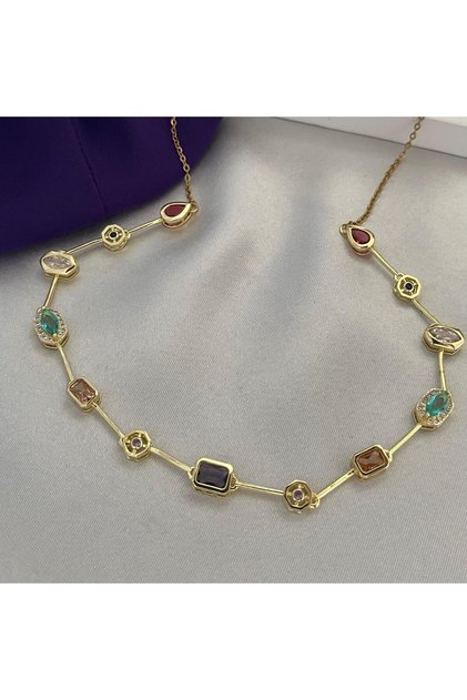 Zircon Stone 316L Tarnish Steel Half Round Fashion Necklace