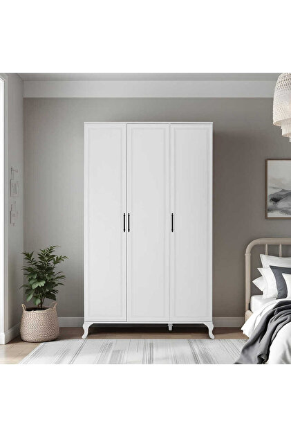 Adore Mobilya Country 3 Kapaklı Gardırop-Mat Lake Beyaz 103x199x51