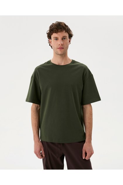 Khaki Organic Cotton Short Sleeve Men's Oversize T-Shirt