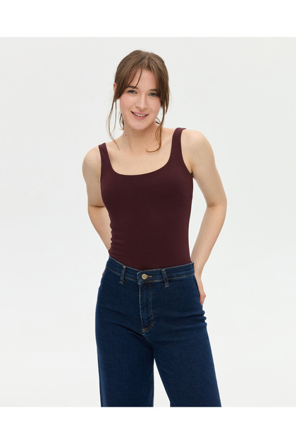 Chestnut Women's Organic Cotton Self-Bra Back Low-cut Thick Strap Tank Top