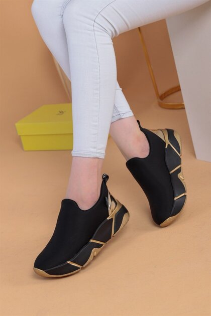 Alonso Black Gold Colored Parachute Fabric Sole Colorful Women's Sports Shoes