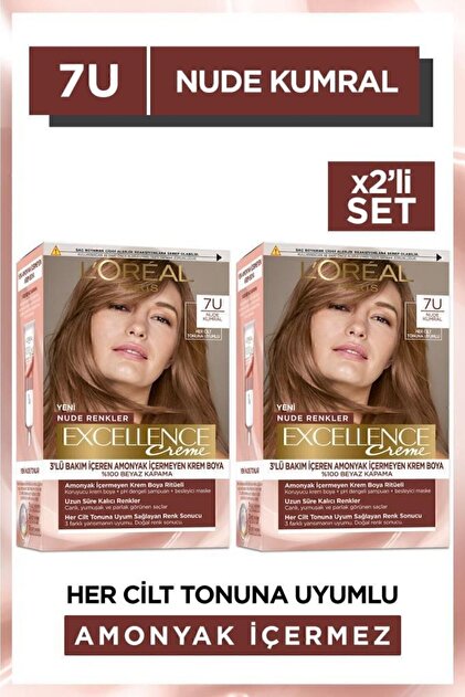 Excellence Creme Nude Renkler Saç Boyası – 7u Nude Kumral 2'li Set