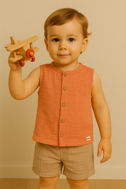 Muslin Sleeveless Shirt Shorts Set 6-9/9-12/18-24/24-36 Months