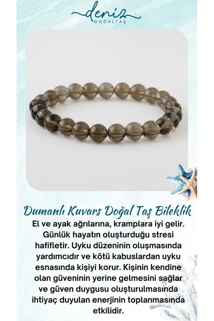 Smoky Quartz Natural Stone Bracelet with Charms, Smoky Quartz Positive Bracelet (8mm) (Light Color) B1133