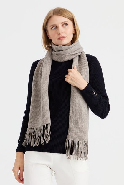 Women's Knitwear Single Color Tasseled Wool Scarf Mink
