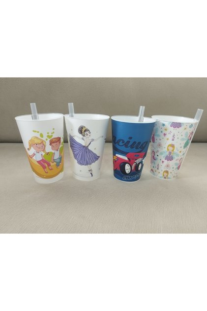 Straw Cup with Straw Set of 4 Mixed Colors