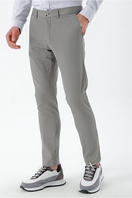 Men's Gray Piefti Cotton Side Pocket Slim Fit Chino Pants
