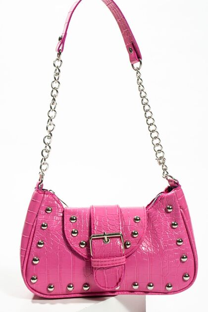 Bony Studded Crocodile Patterned Black Hand and Shoulder Bag
